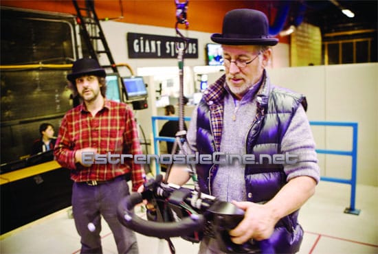 Spielberg y Jackson en la filmación de Tintín y el Secreto del Unicornio